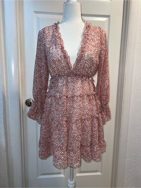 Women’s Pink Floral Tiered V-Neck Dress size small